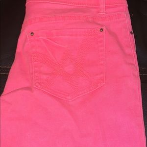 Neon pink denim capris